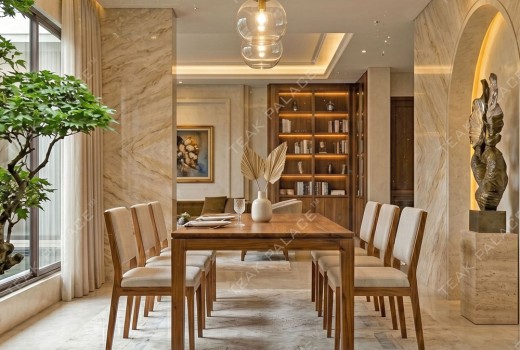 Eksotisme Set Meja Makan Kayu Jati: Sentuhan Tropis Modern ala Villa Bali untuk Hunian dan Restoran Anda