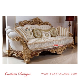 Sofa Mewah Ukir Jepara 3 Dimensi Warna Emas Baroque