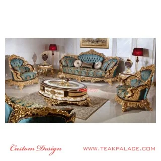Luxury Gold Color Carved Sofa Armani Series | Jepara Carved Furniture