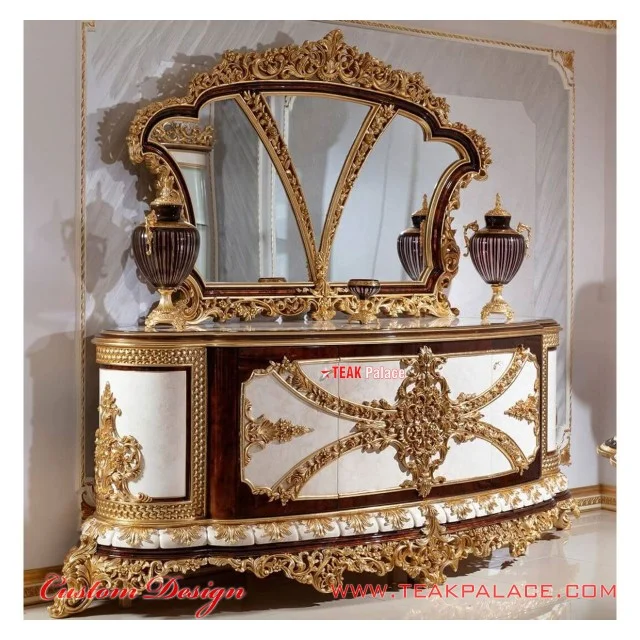 Meja Kursi Makan Ukiran Mewah Emas Armani | Ruang Makan Set Ukir