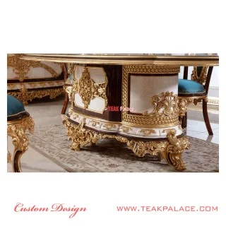 Meja Kursi Makan Ukiran Mewah Emas Armani | Ruang Makan Set Ukir