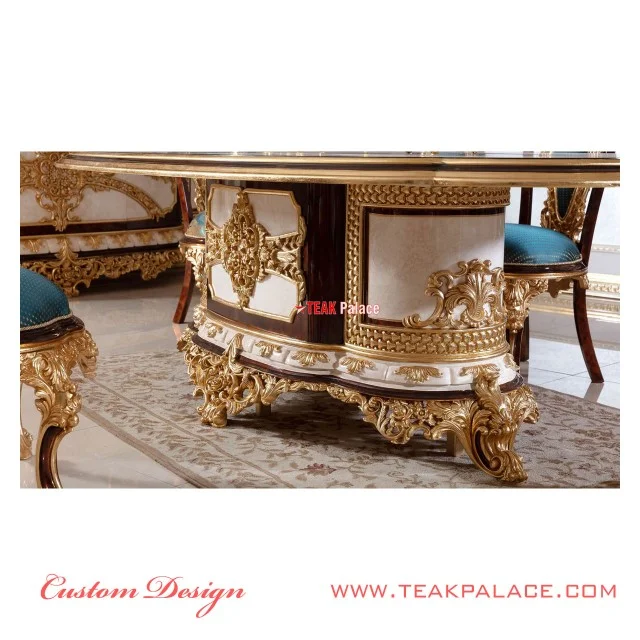 Meja Kursi Makan Ukiran Mewah Emas Armani | Ruang Makan Set Ukir