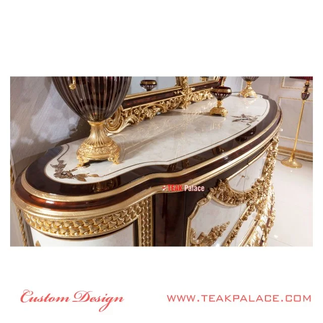 Meja Kursi Makan Ukiran Mewah Emas Armani | Ruang Makan Set Ukir