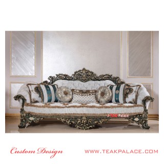 Sofa Ukir Jepara 3 Dimensi Warna Hijau Emas Baroque