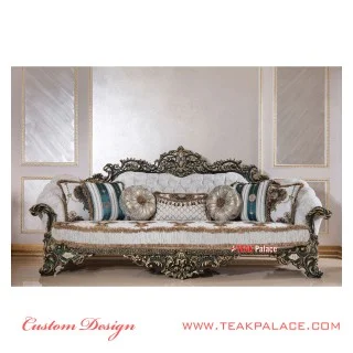 Sofa Ukir Jepara 3 Dimensi Warna Hijau Emas Baroque