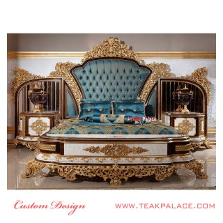 Tempat Tidur Ukiran Jepara Mewah Warna Emas Seri Baroque