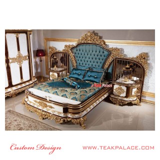 Tempat Tidur Ukiran Jepara Mewah Warna Emas Seri Baroque