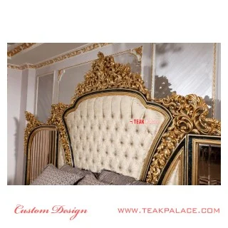 Tempat Tidur Mewah Ukiran warna Emas Seri Baroque Tempat Tidur Mewah Ukiran warna Emas Seri Baroque