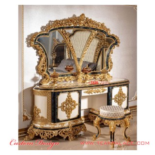 Tempat Tidur Mewah Ukiran warna Emas Seri Baroque