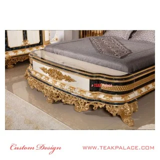 Tempat Tidur Mewah Ukiran warna Emas Seri Baroque Tempat Tidur Mewah Ukiran warna Emas Seri Baroque