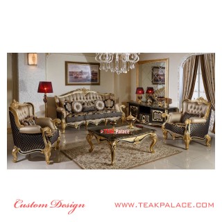 Kursi Tamu Ukiran Jepara Mewah Emas Hitam Seri Phantom