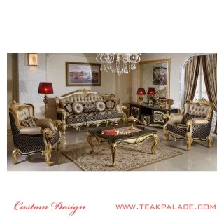 Kursi Tamu Ukiran Jepara Mewah Emas Hitam Seri Phantom