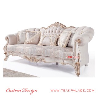 Sofa Ukir Mewah Duco Ivory Emas Silver