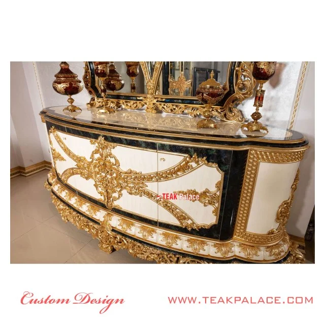 Kursi Meja Makan Ukiran Mewah Emas Armani | Ruang Makan Set Ukir