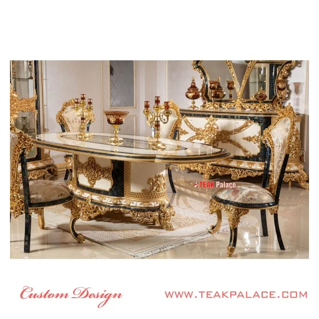 Kursi Meja Makan Ukiran Mewah Emas Armani | Ruang Makan Set Ukir