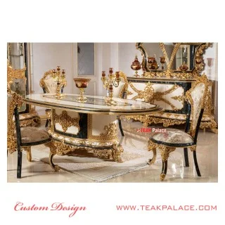 Kursi Meja Makan Ukiran Mewah Emas Armani | Ruang Makan Set Ukir