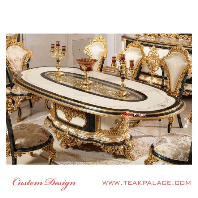 Kursi Meja Makan Ukiran Mewah Emas Armani | Ruang Makan Set Ukir