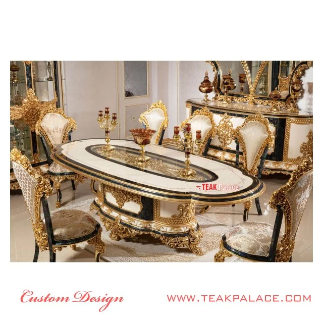 Kursi Meja Makan Ukiran Mewah Emas Armani | Ruang Makan Set Ukir