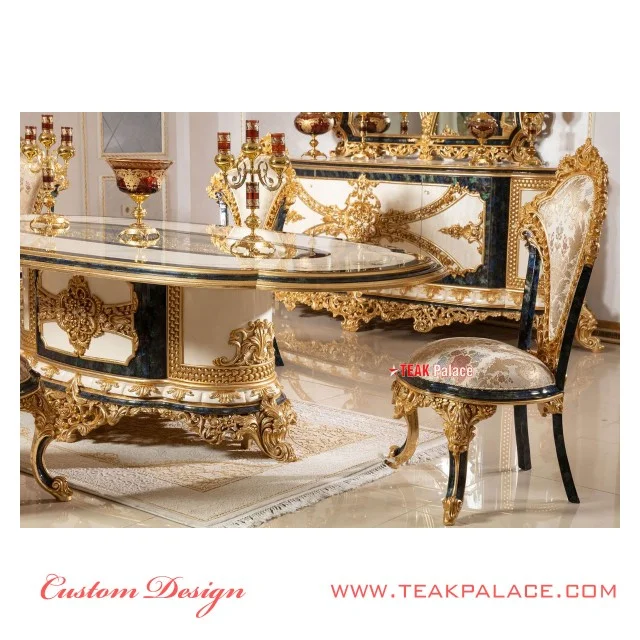 Kursi Meja Makan Ukiran Mewah Emas Armani | Ruang Makan Set Ukir