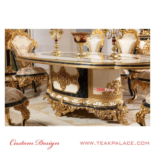 Kursi Meja Makan Ukiran Mewah Emas Armani | Ruang Makan Set Ukir