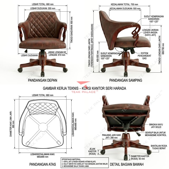 Kursi Direktur Mewah Minimalis Seri Harada – 100% Kayu Jati Solid