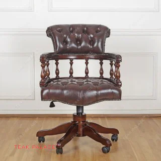 Kursi Kantor Direktur Mewah Klasik Kulit Antik Kayu Jati TKDN Alero