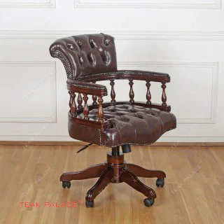 Kursi Kantor Direktur Mewah Klasik Kulit Antik Kayu Jati TKDN Alero
