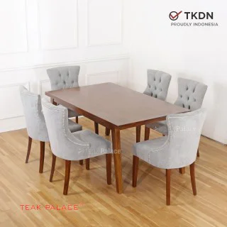 Meja Makan 6 Kursi Kayu Jati Almera Abu-abu