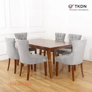 Meja Makan 6 Kursi Kayu Jati Almera Abu-abu