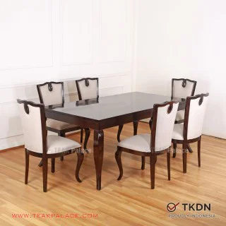 Meja Makan 6 Kursi Kayu Jati Minimalis Mewah Seri Emporio
