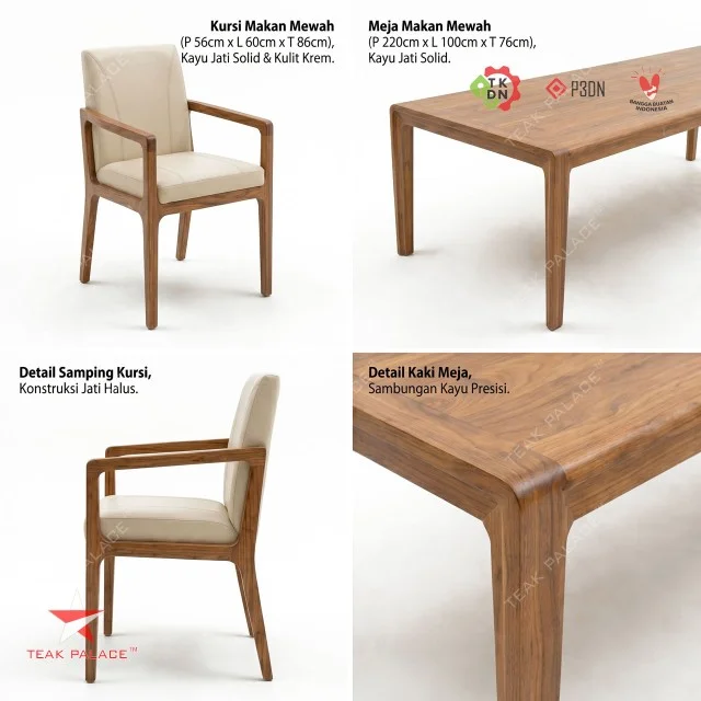 Set Meja Makan Mewah Seri Graha - Kayu Jati Solid (8 Kursi)