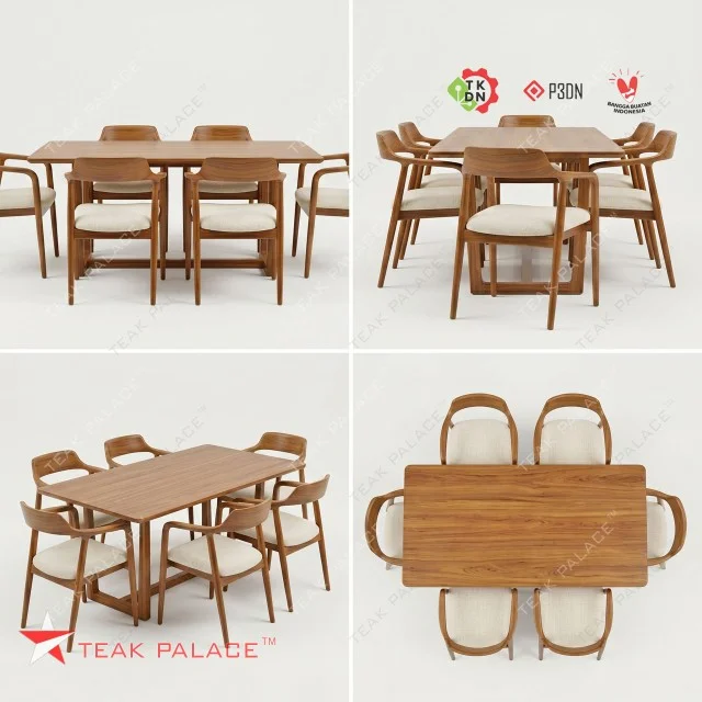 Meja Makan 6 Kursi Hiroshima Kayu Jati Minimalis Modern