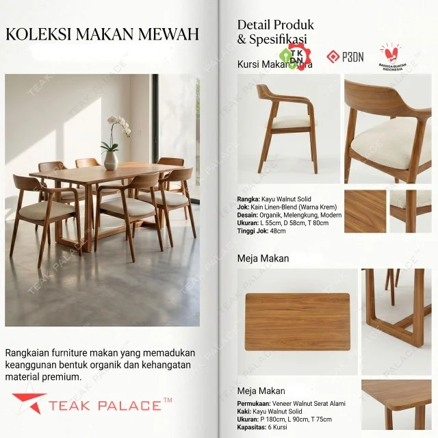 Meja Makan 6 Kursi Hiroshima Kayu Jati Minimalis Modern