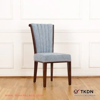 Kursi Makan Mewah TKDN Kayu Jati Seri Gama Kain Biru