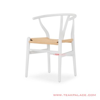 Kursi Makan  Callum Jati Duco Putih Anyaman Rotan