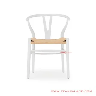 Kursi Makan  Callum Jati Duco Putih Anyaman Rotan