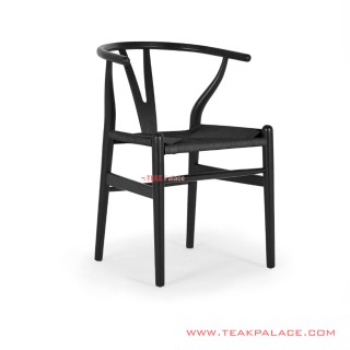 Kursi Makan Seri Callum Kayu Jati Rotan Anyaman Hitam