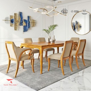 Set Kursi Meja Makan Minimalis 6 Kursi Mewah Seri Harada – 100% Kayu Jati Solid