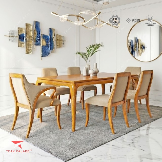 Harada Luxury 6-Seater Minimalist Dining Table Set – 100% Solid Teak Wood Harada Luxury 6-Seater Minimalist Dining Table Set – 100% Solid Teak Wood