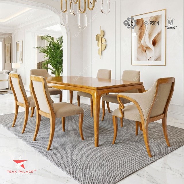 Harada Luxury 6-Seater Minimalist Dining Table Set – 100% Solid Teak Wood Harada Luxury 6-Seater Minimalist Dining Table Set – 100% Solid Teak Wood