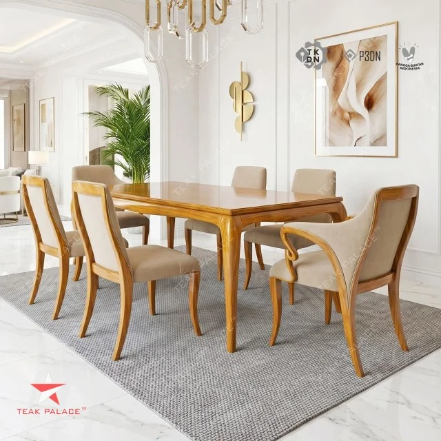 Set Kursi Meja Makan Minimalis 6 Kursi Mewah Seri Harada – 100% Kayu Jati Solid Set Kursi Meja Makan Minimalis 6 Kursi Mewah Seri Harada – 100% Kayu Jati Solid