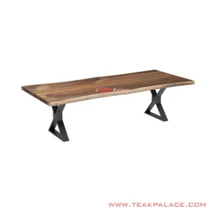 Meja Makan Kaki Besi Kayu Meh Natural Seri Blora