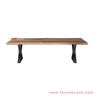 Meja Makan Kaki Besi Kayu Meh Natural Seri Blora