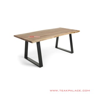 Meja Makan Kaki Besi Daun Kayu Natural Minimalis Seri Lucena