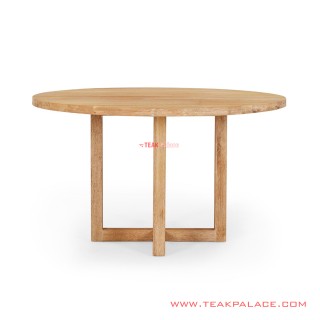 Meja Makan Bulat Kayu Jati White Wash Rustic Cikeas