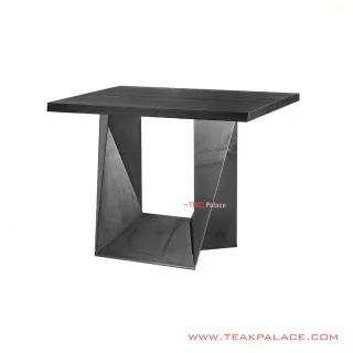 Meja Makan Jati Hitam Kaki Besi Plat Seri Mazzer