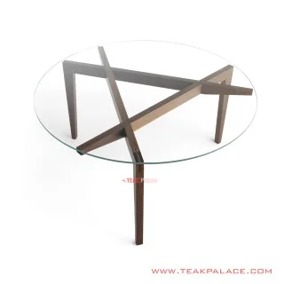 Meja Makan Horma Kaca Bundar Jati Minimalis