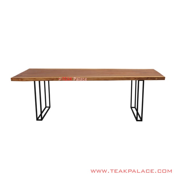 Meja Makan Kaki Besi Meh Solid Natural Seri Bogor 8 Seater