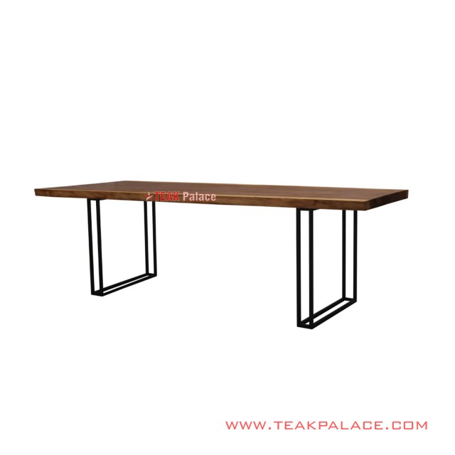 Meja Makan Kaki Besi Meh Solid Natural Seri Bogor 8 Seater