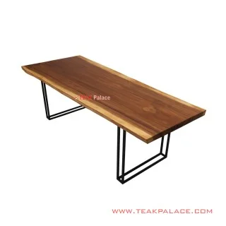 Meja Makan Kaki Besi Meh Solid Natural Seri Bogor 8 Seater
